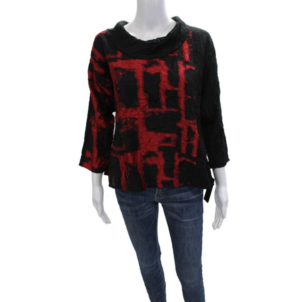 Sydney Women Black Mock Neck Graphic 3/4 Sleeve Blouse Size XS